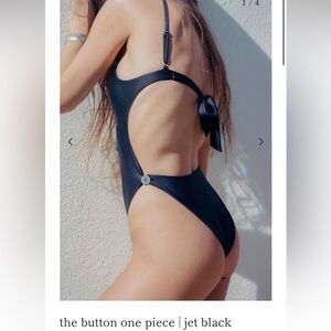 NWT mare perpetua Black One-Piece Swimsuit with button and tie open back size L